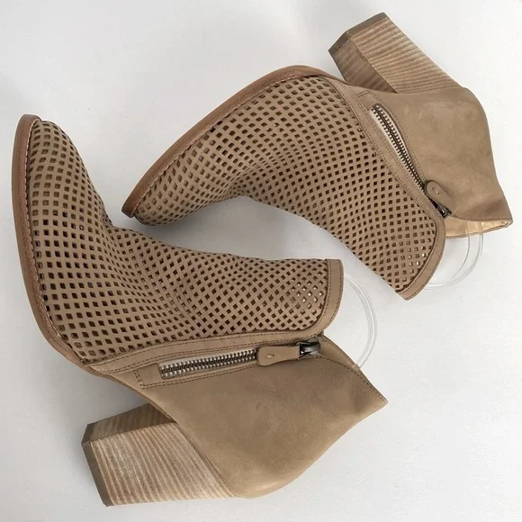 Paul Green Nubuck Booties Women US 8.5 Tan Bonzai Perforated Zipper Ankle Boots - Picture 7 of 16